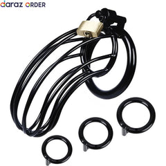 Men Large Metal Chastity Cage 3 Ring