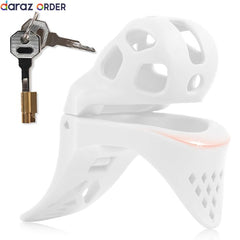 White Long Tail Cock Cage Hidden Lock 3 Size