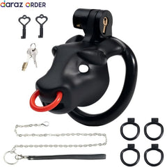 Black Bull Head Cage with Chain 4 Ring Sizes