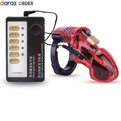 E-Stim BDSM Chastity Device with Lockable Belt Red