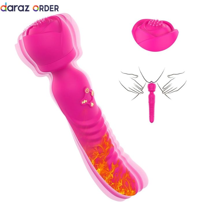 Heated Waterproof Rose Wand Vibrator