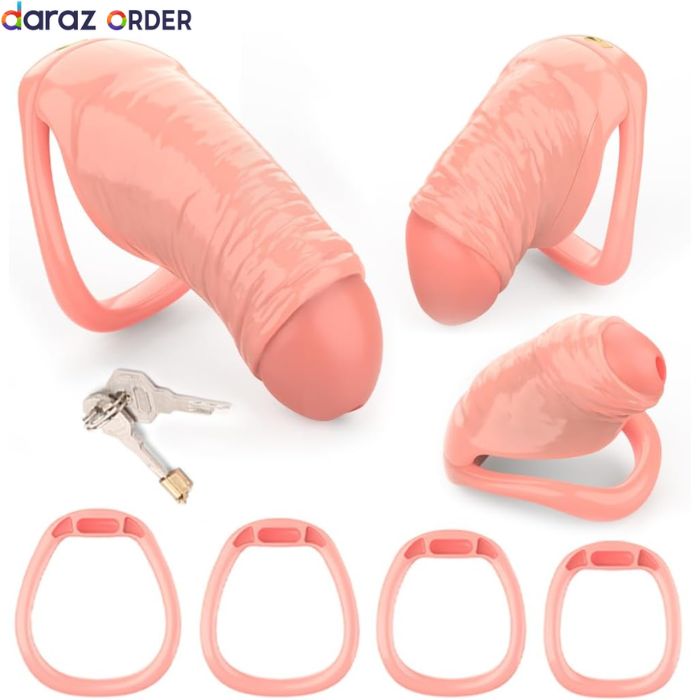 Resin Dildo Shape Cock Cage 4 Rings