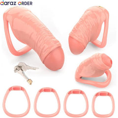 Resin Dildo Shape Cock Cage 4 Rings
